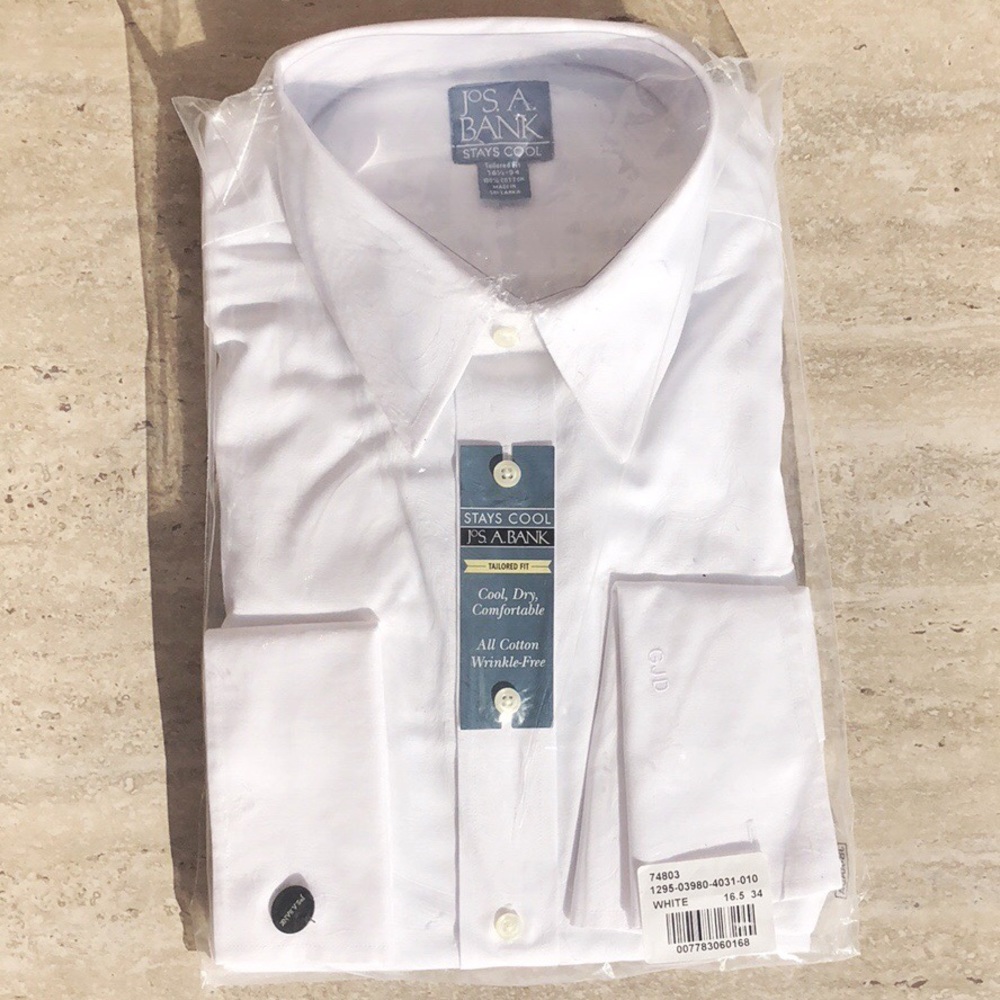 JOS A BANK White Cufflink Button Dress Shirt 16.5"